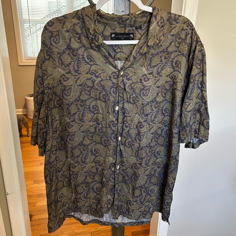 Allsaints Green Paisley Button Shirt